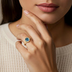 Round Alexandrite Ring bezel set with milgrain detail 14K Gold rare color changing engagement ring Pel and Co