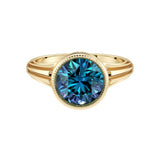 Art Deco Round Bezel Alexandrite Ring in 14K Gold with Milgrain Detail vintage color change June birthstone Pel and Co