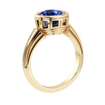Art Deco Blue Sapphire Ring round bezel solitaire 14K Gold September birthstone antique style Pel and Co