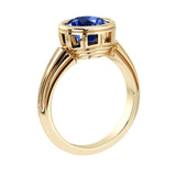 Art Deco Blue Sapphire Ring round bezel solitaire 14K Gold September birthstone antique style Pel and Co