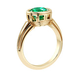 Art Deco Colombian Emerald Ring round bezel solitaire 14K Gold timeless luxury jewelry Pel and Co