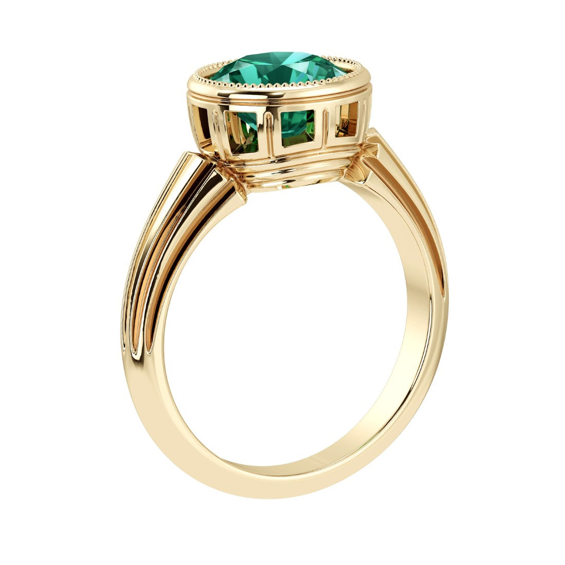 Art Deco Emerald Ring round bezel solitaire 14K Gold timeless May birthstone jewelry Pel and Co