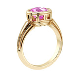 Art Deco Pink Sapphire Ring round bezel solitaire 14K Gold timeless feminine jewelry Pel and Co