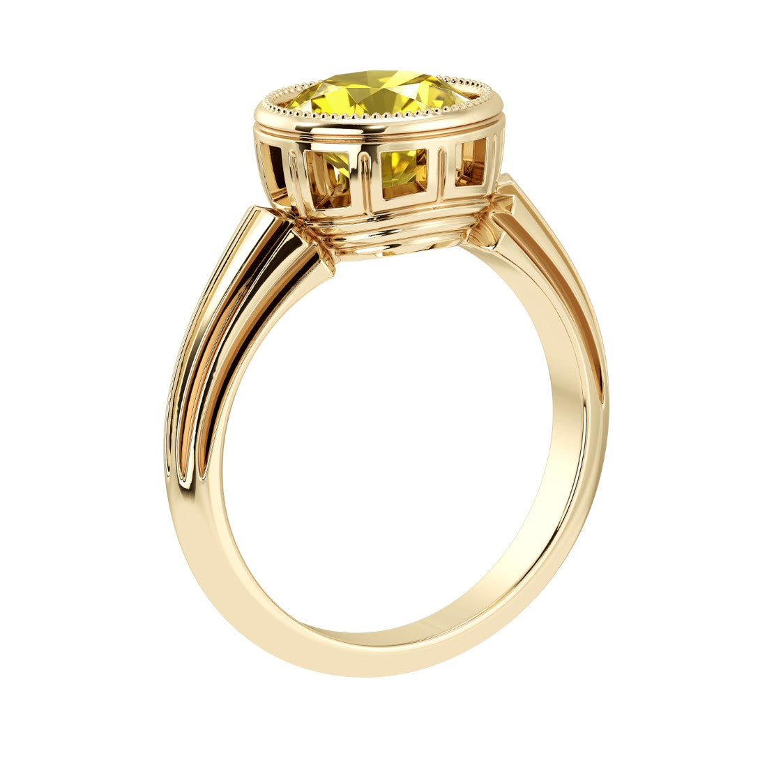 Princess Cut Yellow Sapphire Engagement Ring antique halo design 14K Gold yellow diamond look ring Pel and Co