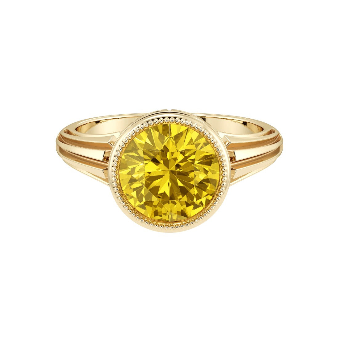 Princess Cut Yellow Sapphire Vintage Halo Ring 14K Gold engraved antique style September birthstone Pel and Co