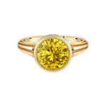 Princess Cut Yellow Sapphire Vintage Halo Ring 14K Gold engraved antique style September birthstone Pel and Co