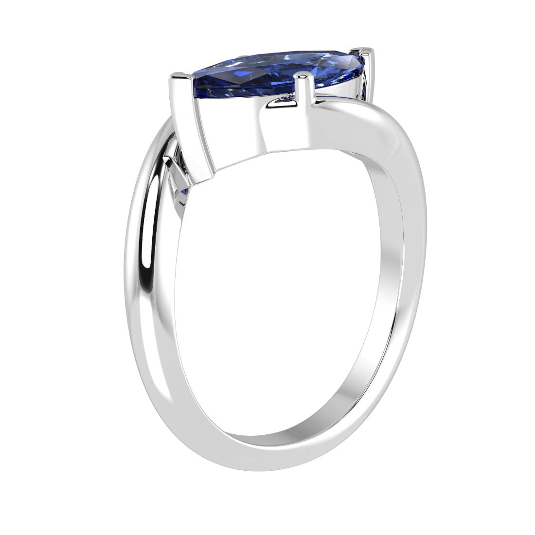 Ceylon Blue Sapphire Ring marquise cut modern bypass band 14K Gold Pel and Co