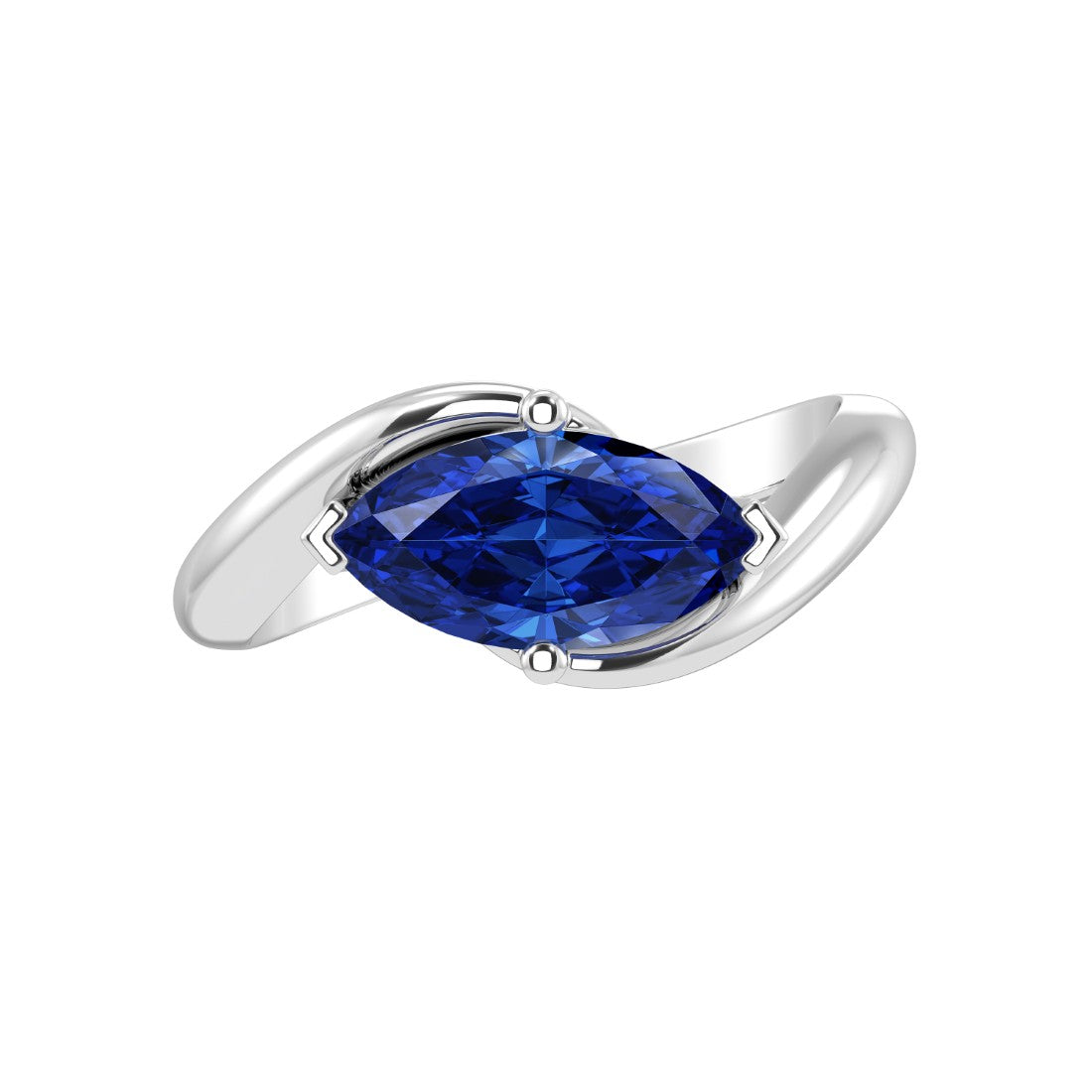 Modern Marquise Blue Sapphire Ring bypass setting 14K Gold elegant engagement ring Pel and Co