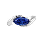 Modern Marquise Blue Sapphire Ring bypass setting 14K Gold elegant engagement ring Pel and Co