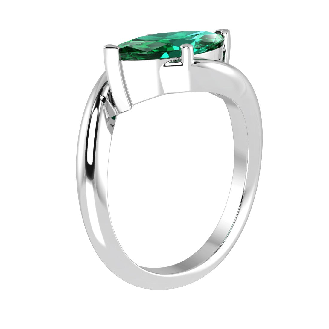 Green Emerald Ring marquise cut modern bypass band 14K Gold Pel and Co