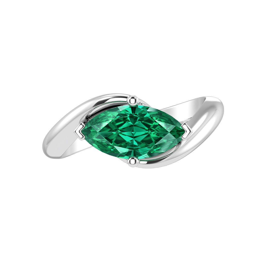 Modern Marquise Emerald Ring bypass setting 14K Gold elegant engagement ring Pel and Co