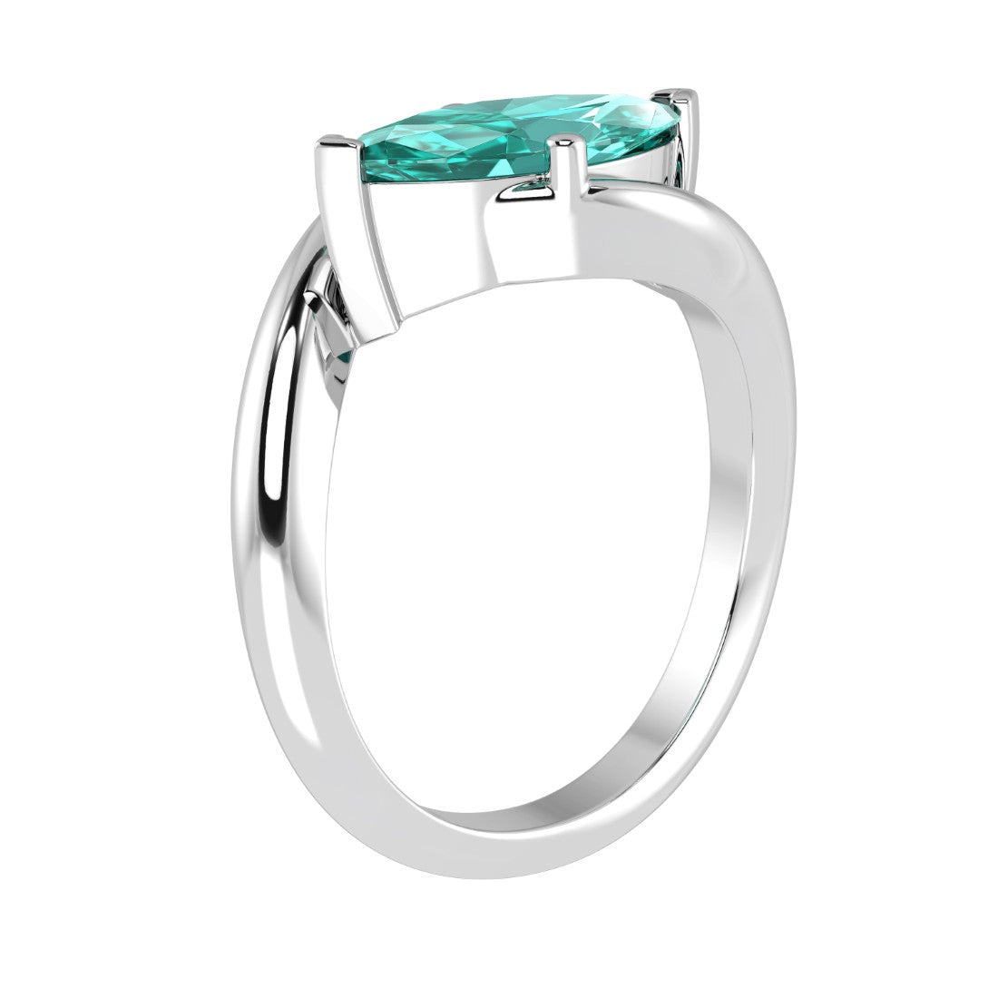 Green Emerald Ring marquise cut modern bypass band 14K Gold Pel and Co