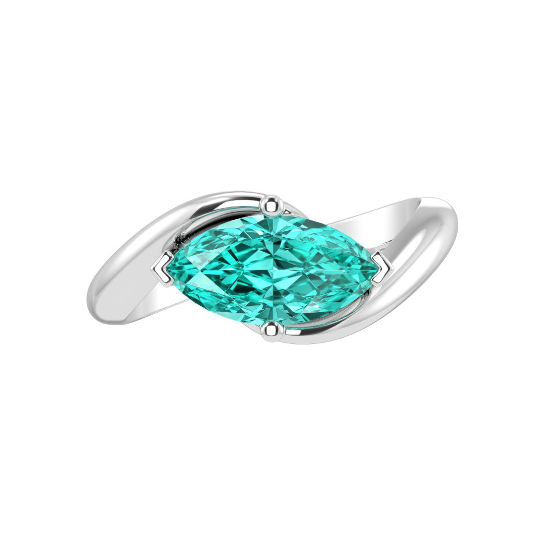 Modern Marquise Emerald Ring bypass setting 14K Gold elegant engagement ring Pel and Co