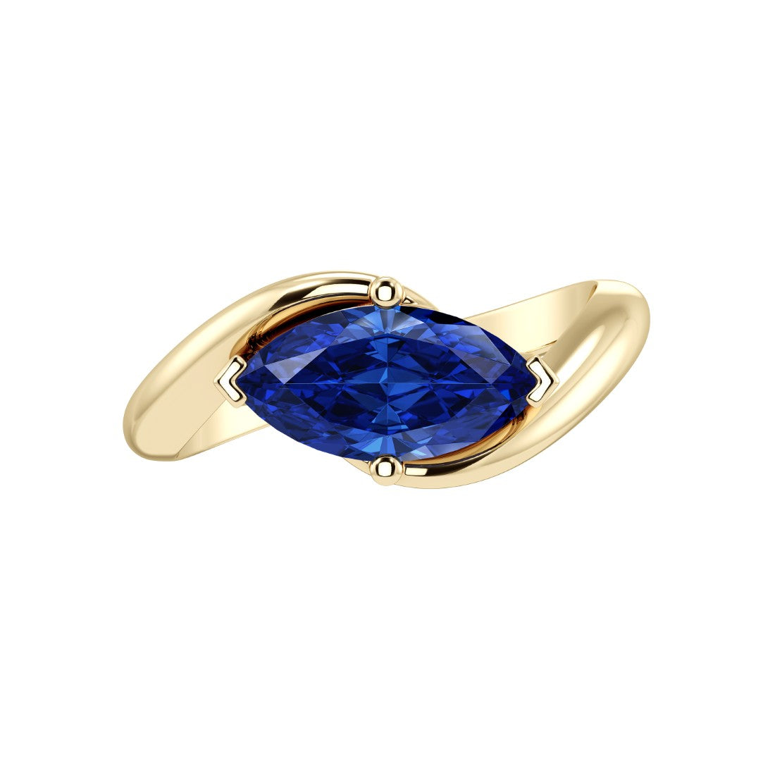 Marquise Blue Sapphire Ring 14K Gold modern bypass design Ceylon blue September birthstone Pel and Co