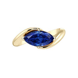 Marquise Blue Sapphire Ring 14K Gold modern bypass design Ceylon blue September birthstone Pel and Co