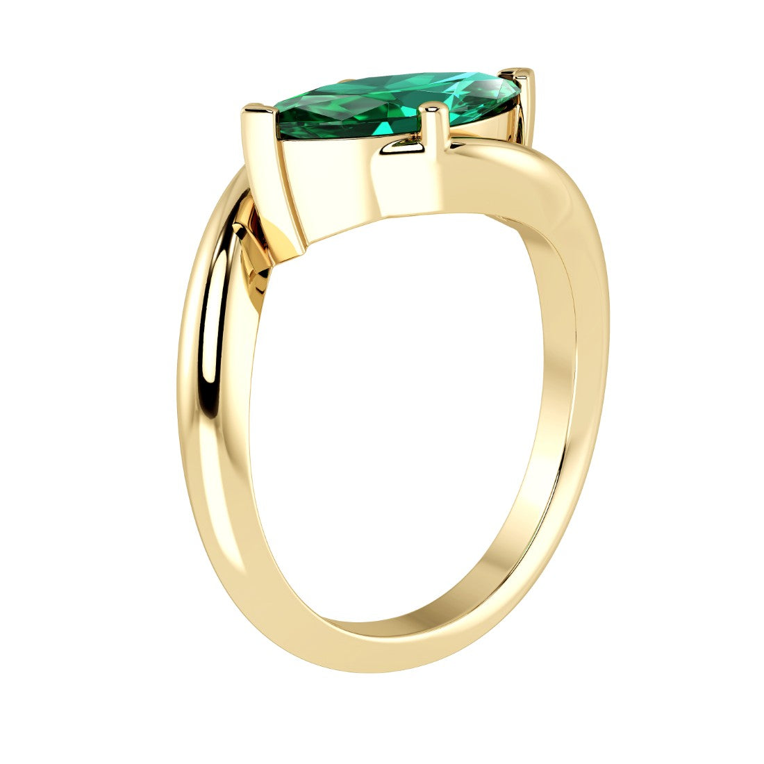 Marquise Emerald Engagement Ring sleek bypass style 14K Gold timeless luxury Pel and Co