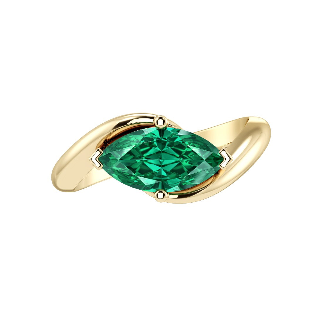 Marquise Emerald Ring 14K Gold modern bypass design rich green May birthstone Pel and Co