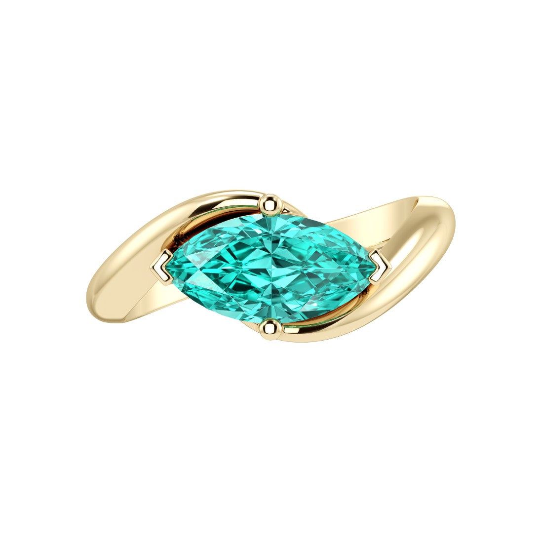 Marquise Emerald Ring 14K Gold modern bypass design rich green May birthstone Pel and Co