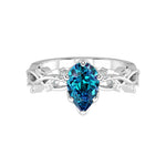 Pear Alexandrite Ring vine branch design diamond accents 14K Gold romantic engagement ring Pel and Co