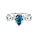 Pear Alexandrite Ring vine branch design diamond accents 14K Gold romantic engagement ring Pel and Co