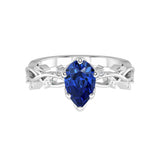 Pear Blue Sapphire Ring vine branch design diamond accents 14K Gold romantic engagement ring Pel and Co