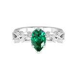Pear Emerald Ring vine branch design diamond accents 14K Gold romantic engagement ring Pel and Co