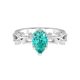 Pear Paraiba Ring vine branch design diamond accents 14K Gold rare engagement ring Pel and Co