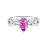 Pear Pink Sapphire Ring vine branch design diamond accents 14K Gold romantic engagement ring Pel and Co