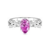 Pear Pink Sapphire Ring vine branch design diamond accents 14K Gold romantic engagement ring Pel and Co