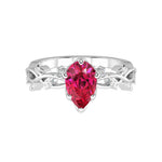 Pear Ruby Ring vine branch design diamond accents 14K Gold romantic engagement ring Pel and Co