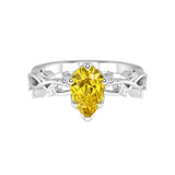 Pear Yellow Sapphire Ring vine branch design diamond accents 14K Gold romantic engagement ring Pel and Co