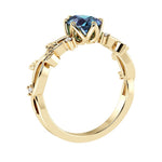 Pear Alexandrite Diamond Ring floral vine setting 14K Gold heirloom style Pel and Co