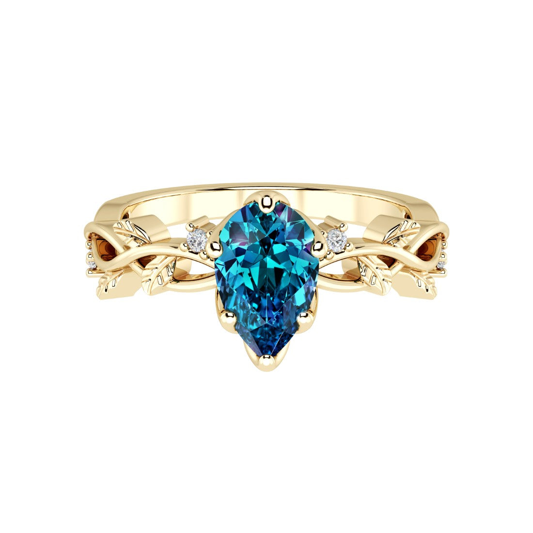 Pear Alexandrite Engagement Ring 14K Gold nature vine diamond ring color change June birthstone Pel and Co