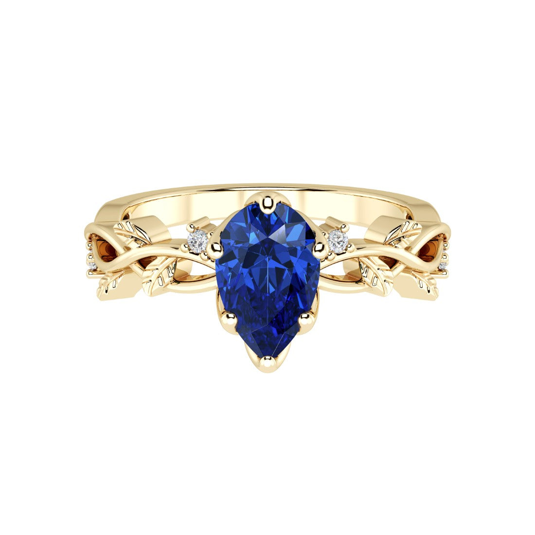 Pear Blue Sapphire Engagement Ring 14K Gold nature vine diamond ring Ceylon blue September birthstone Pel and Co