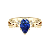 Pear Blue Sapphire Engagement Ring 14K Gold nature vine diamond ring Ceylon blue September birthstone Pel and Co