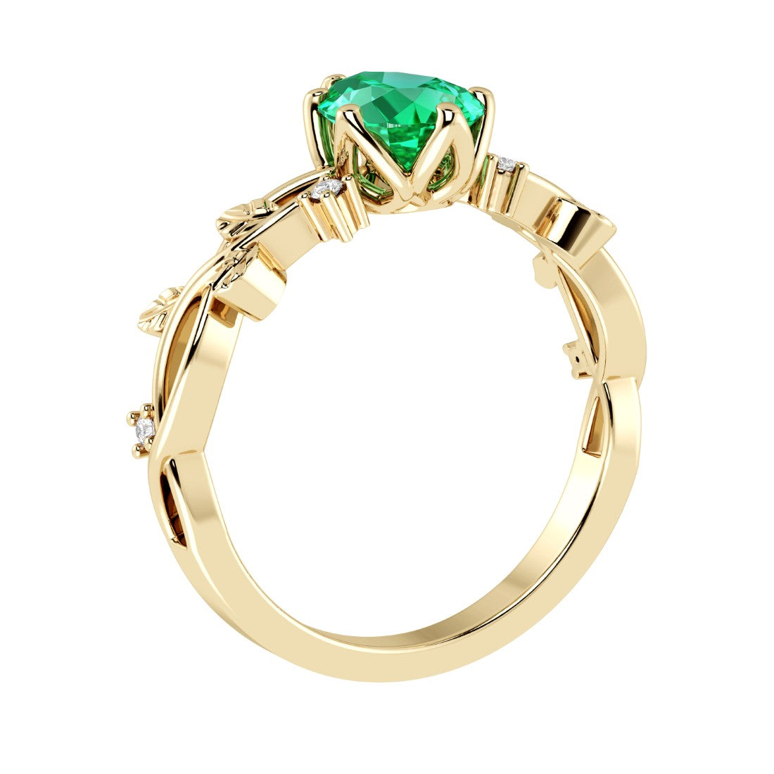 Pear Colombian Emerald Diamond Ring floral vine setting 14K Gold heirloom style Pel and Co
