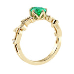 Pear Colombian Emerald Diamond Ring floral vine setting 14K Gold heirloom style Pel and Co