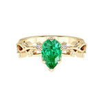 Pear Colombian Emerald Engagement Ring 14K Gold nature vine diamond ring luxury green gemstone Pel and Co