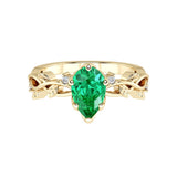 Pear Colombian Emerald Engagement Ring 14K Gold nature vine diamond ring luxury green gemstone Pel and Co
