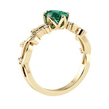 Pear Emerald Diamond Ring floral vine setting 14K Gold heirloom style Pel and Co