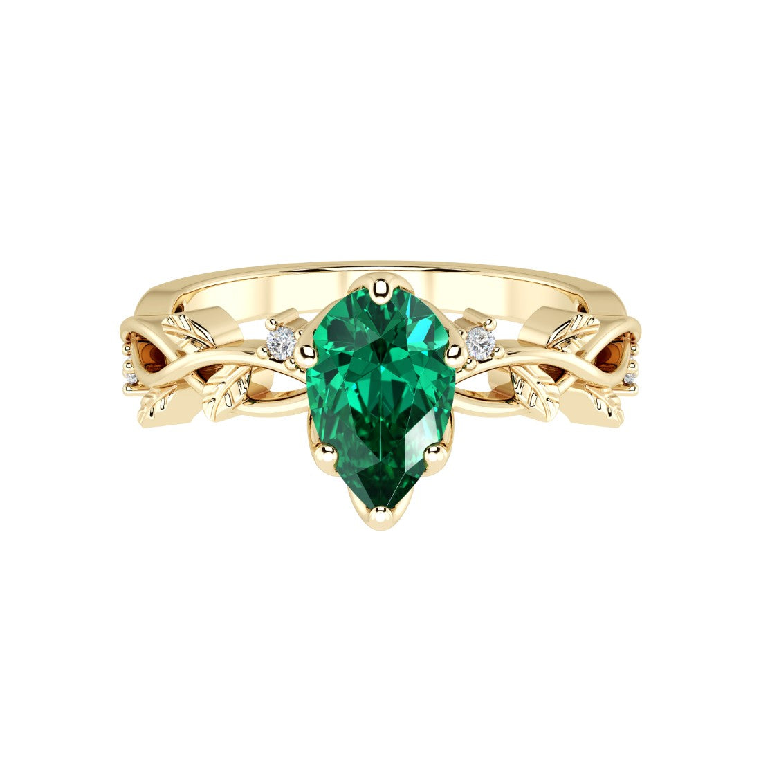 Pear Emerald Engagement Ring 14K Gold nature vine diamond ring rich green May birthstone Pel and Co