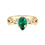 Pear Emerald Engagement Ring 14K Gold nature vine diamond ring rich green May birthstone Pel and Co