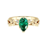 Pear Emerald Engagement Ring 14K Gold nature vine diamond ring rich green May birthstone Pel and Co