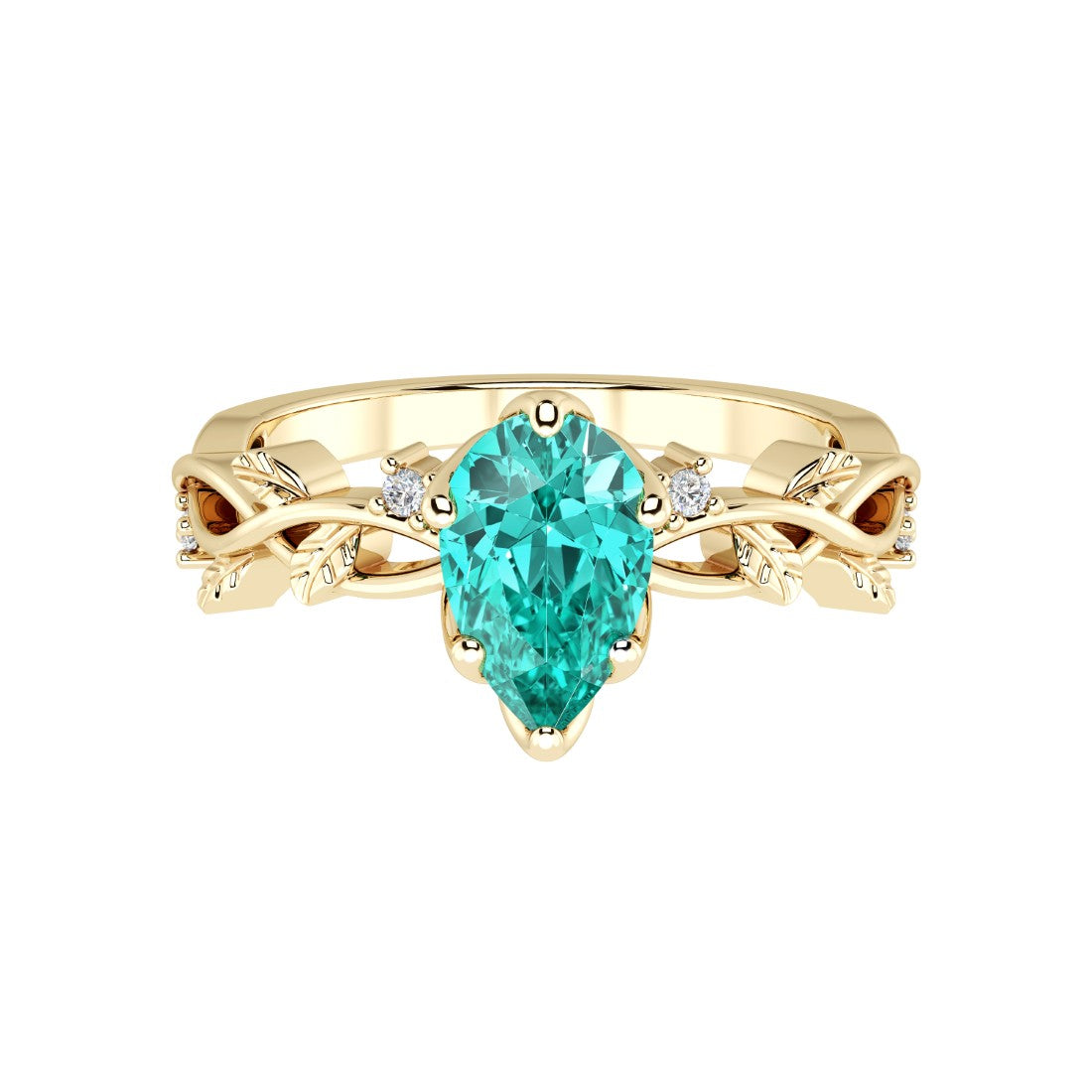 Pear Paraiba Tourmaline Engagement Ring 14K Gold nature vine diamond ring neon blue green Pel and Co