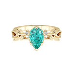 Pear Paraiba Tourmaline Engagement Ring 14K Gold nature vine diamond ring neon blue green Pel and Co