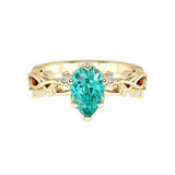 Pear Paraiba Tourmaline Engagement Ring 14K Gold nature vine diamond ring neon blue green Pel and Co