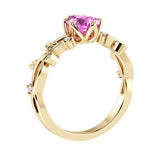 Pear Pink Sapphire Diamond Ring floral vine setting 14K Gold heirloom style Pel and Co
