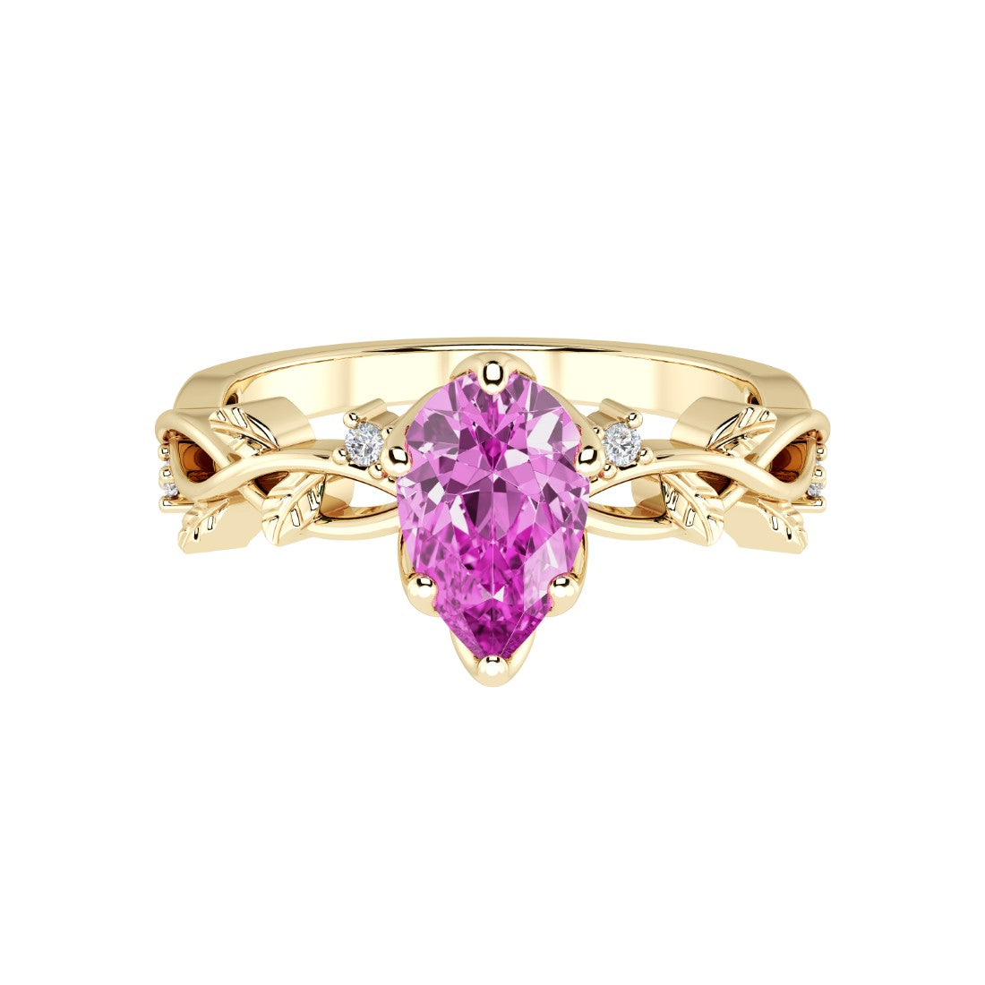 Pear Pink Sapphire Engagement Ring 14K Gold nature vine diamond ring romantic blush gemstone Pel and Co