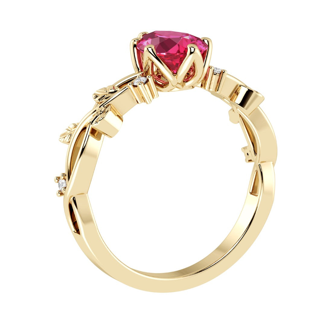 Pear Ruby Diamond Ring floral vine setting 14K Gold heirloom style Pel and Co