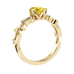Pear Yellow Sapphire Diamond Ring floral vine setting 14K Gold heirloom style Pel and Co